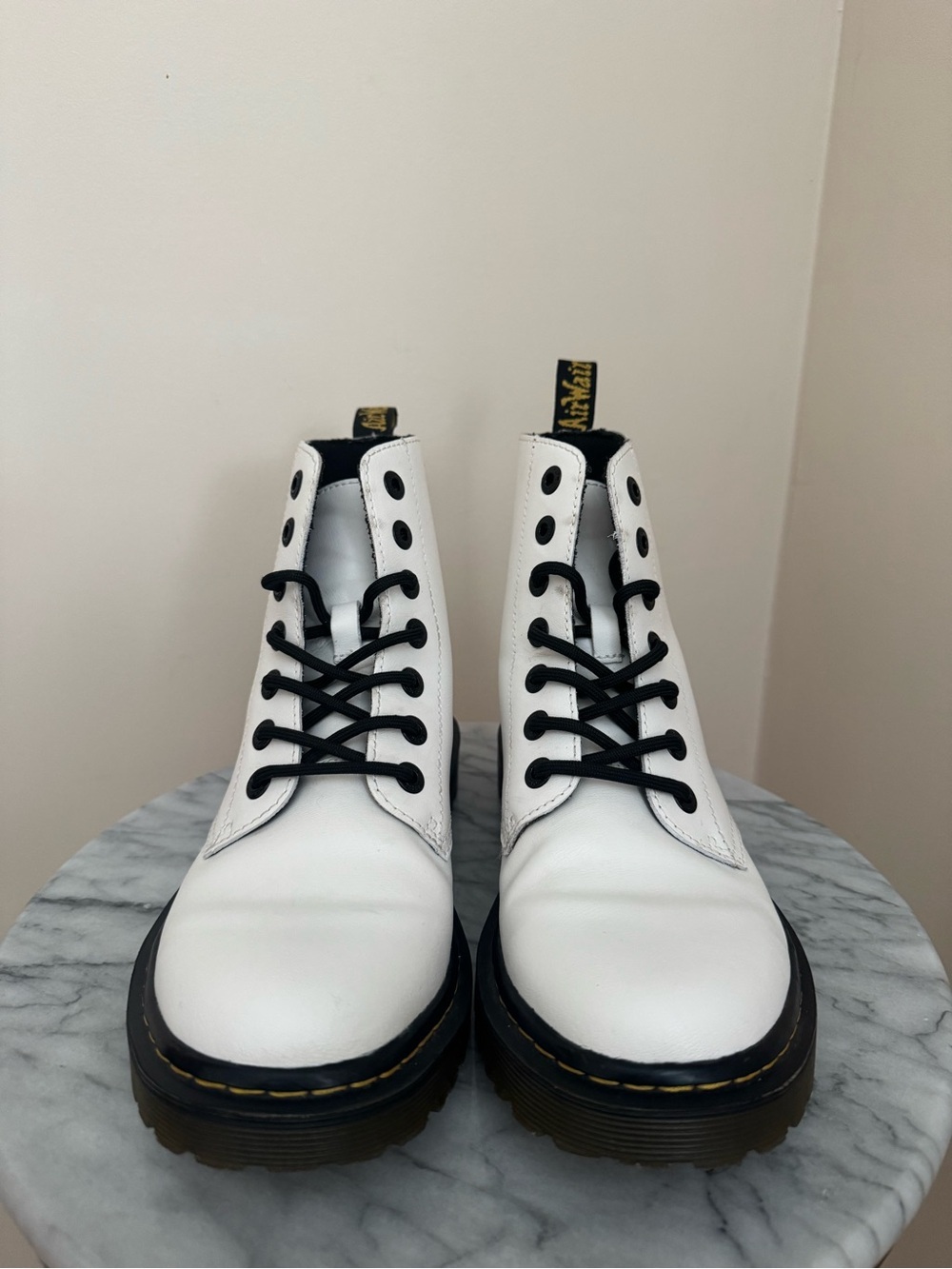 Dr. Martens Luana White Leather Combat Boots Size 8 Women AW004 Lace Up - Picture 5 of 8